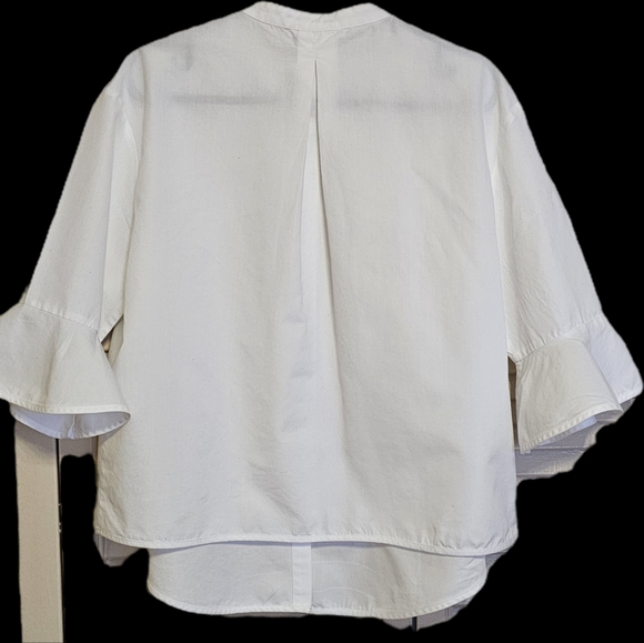 MAJE CHARLYZ fluted sleeve cotton poplin white shirt ,Sz.2  V-BL - Picture 4 of 14